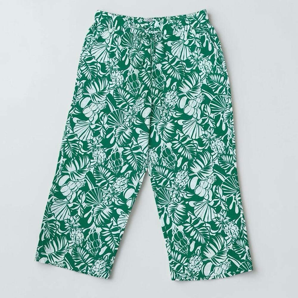 NWT Nicole Miller Green Tropical Print Linen Pants